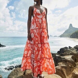 NWT Farm Rio Neon Orange Jungle Print Maxi Dress Size Small RRP $220